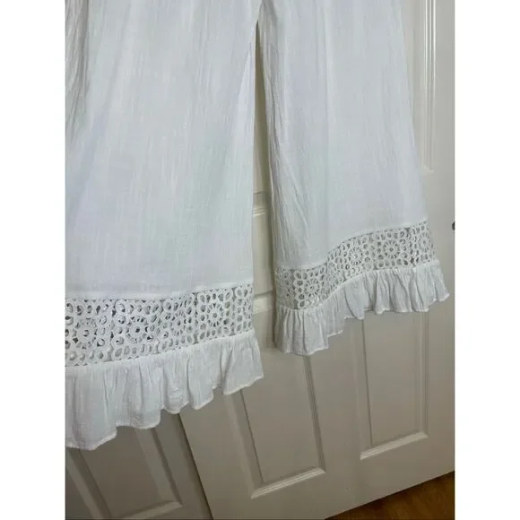 Mahina Lace Inlet Wide Leg Ruffle Trim Beach Lounge Pants White Size Large - Picture 10 of 11